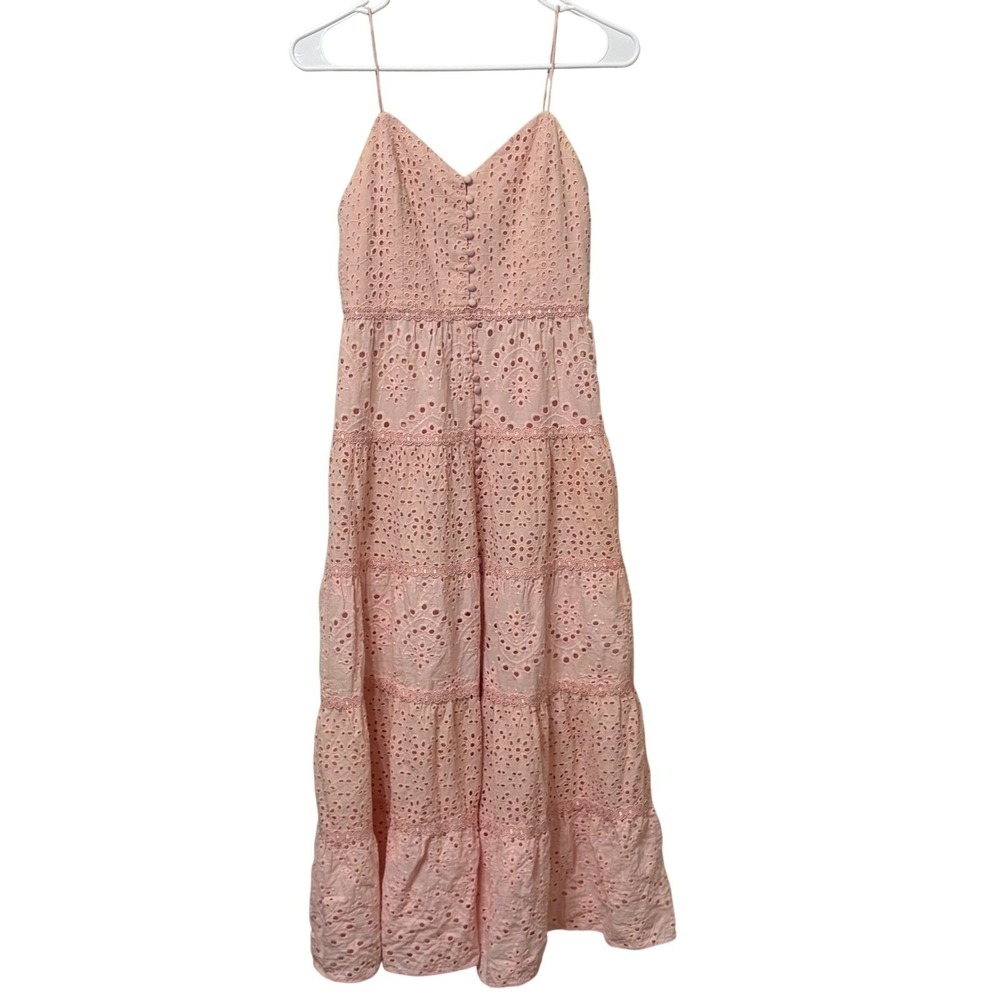 Alice‎ + Olivia Eyelet Tiered Midi Dress CC104K01534 Pink Cotton Sz 0